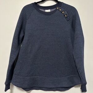 Navy Textured Women's Sweater with Button Accents